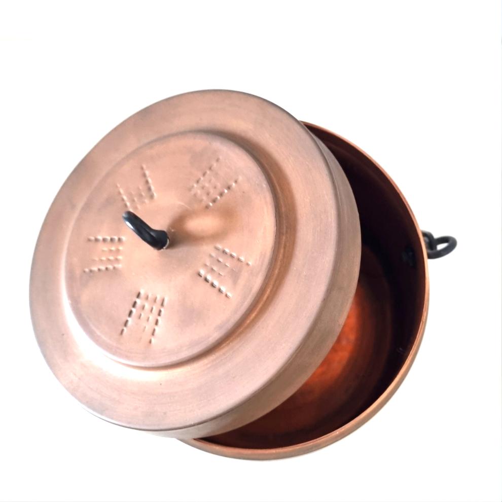 6273 Pentola in Rame scalda vivande - catena in ferro battuto