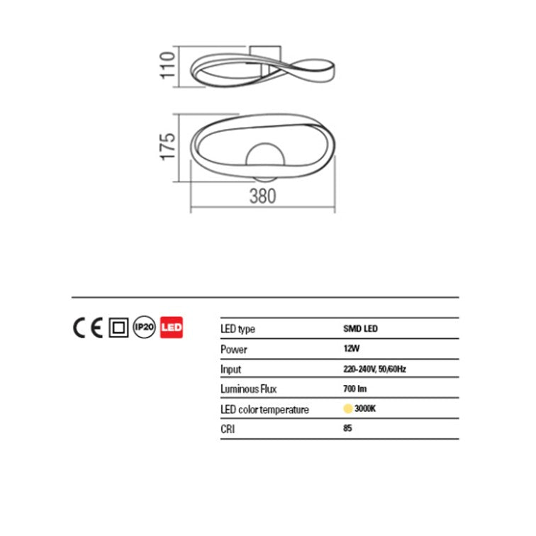 REDO apparecchio da parete NUBO AP 01-1413 LED 12W 3000K