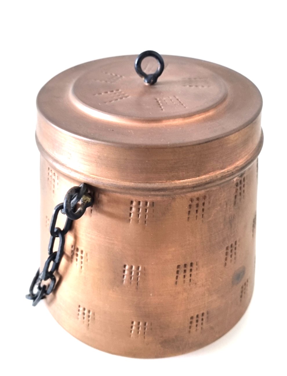 6273 Pentola in Rame scalda vivande - catena in ferro battuto